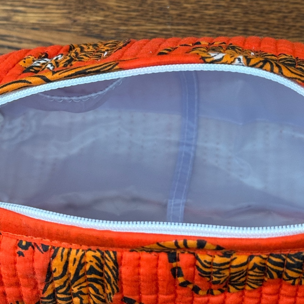 New Tiger Print Quilted Cosmetic Pouch - Bright Orange - Picture 2 of 6